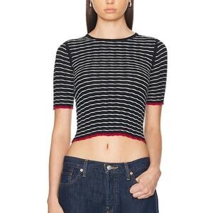 NEW Guest in Residence Black Striped Ribbed Short Sleeve Crewneck Crop Tee XS